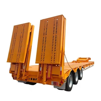 100t 3 Axles Low Bed Lowboy 평면 반 트레일러 트럭